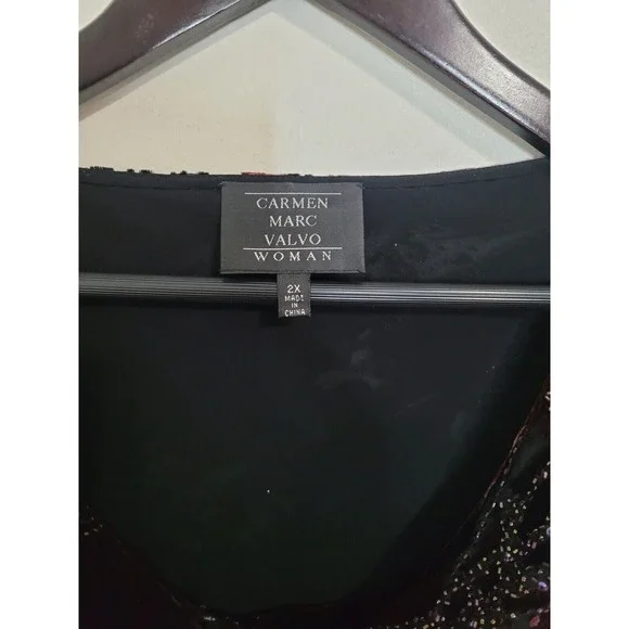 Carmen Marc Valvo Size 2x Bell Sleeve Cowl Neck Paisley Velvet Top Blouse Gothic - Picture 10 of 12